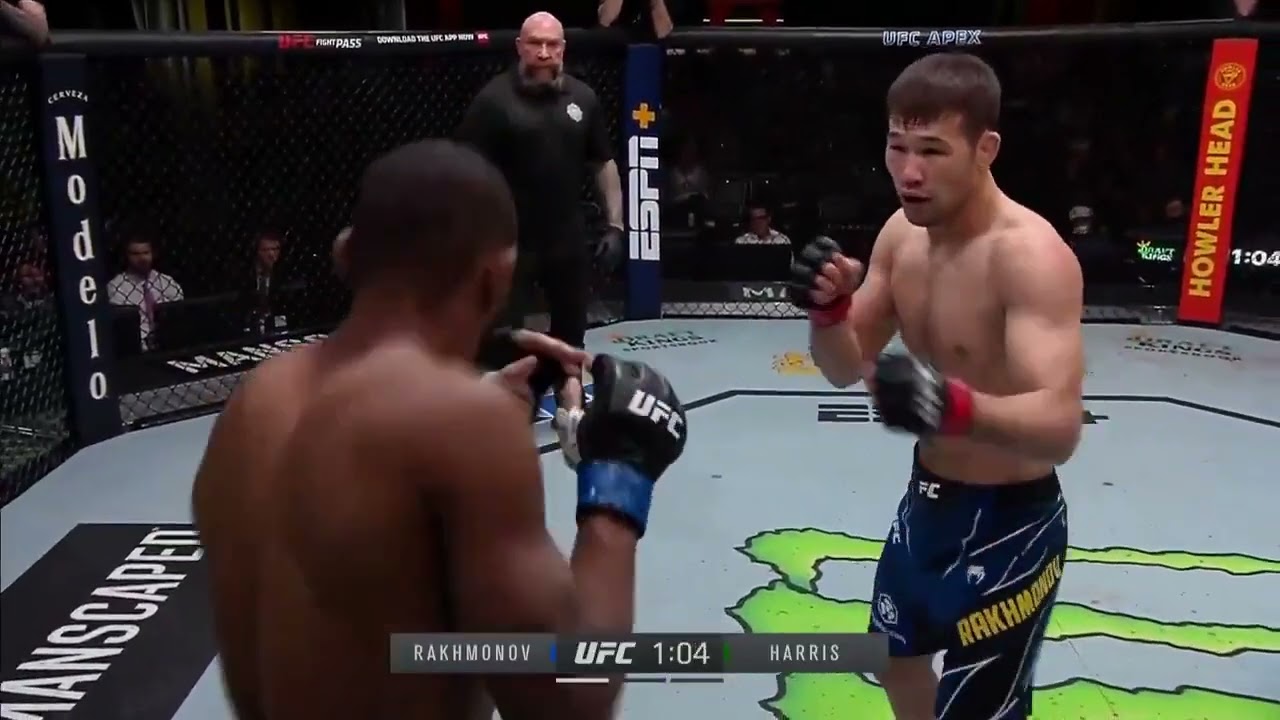 Shavkat Rakhmonov KOs Carlston Harris Via Spinning Hook Kick and Punches in Round 1