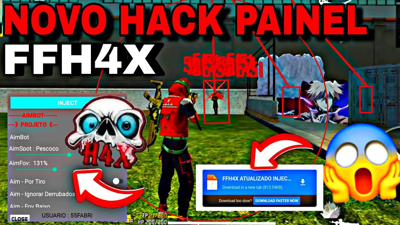 PAINEL FFH4X AIMBOT ATUALIZADO FF 😈 NOVO HACK FREE GRATIS ANT BAN MOD MENU 100% HS LINK DIRETO