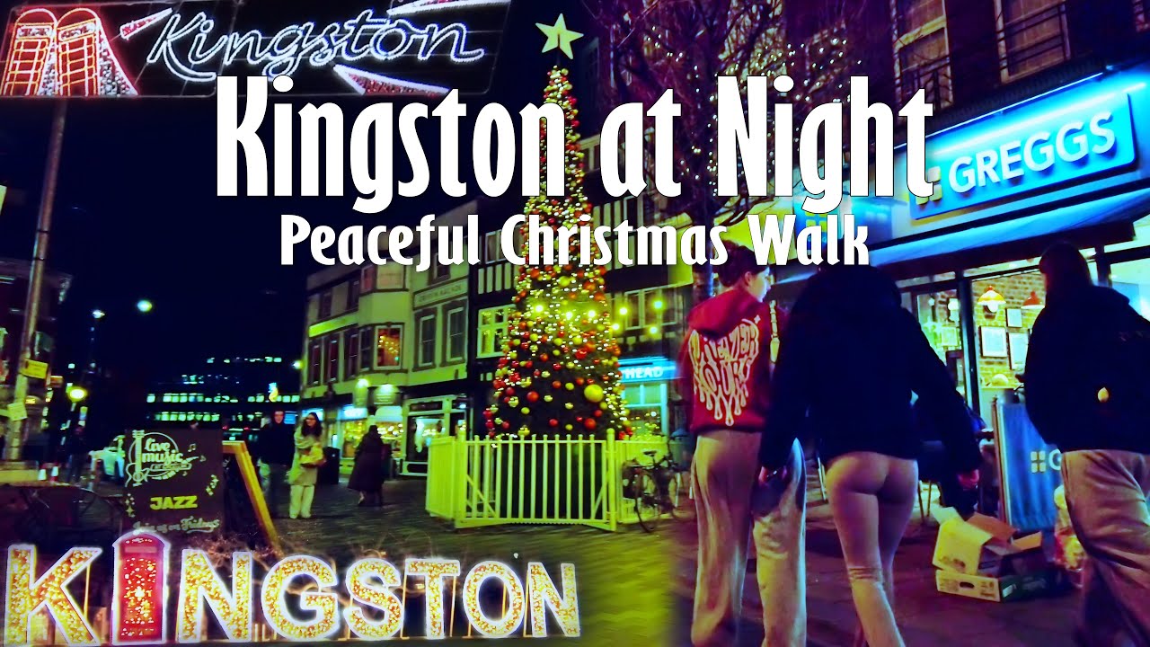 Kingston Upon Thames 2025 Christmas Lights: Night Walking Tour (4K)