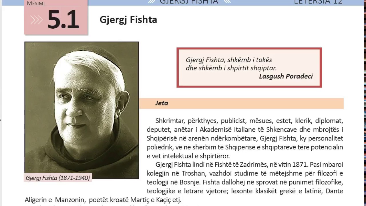 Letersia 12 Filara Mesimi 5 1 Jeta dhe vepra e Gjergj Fisht&euml;s
