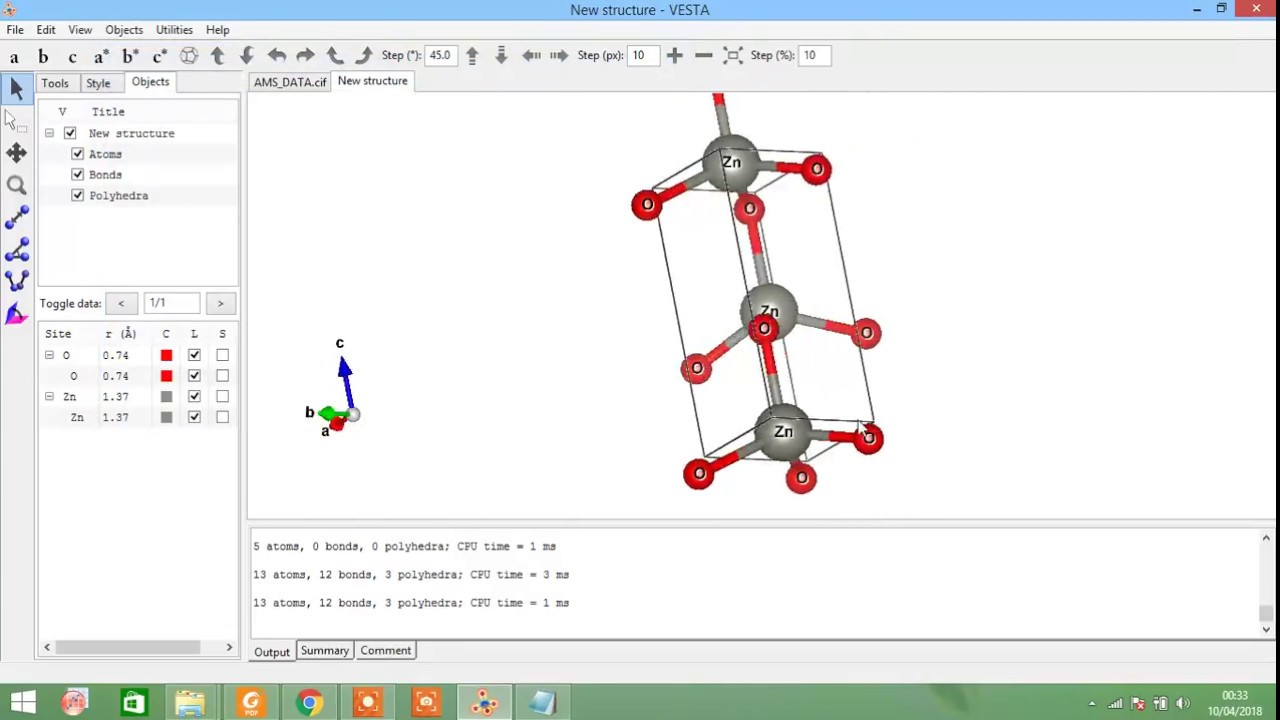 Draw wurtzite crystal structure with vesta (ZnO example)