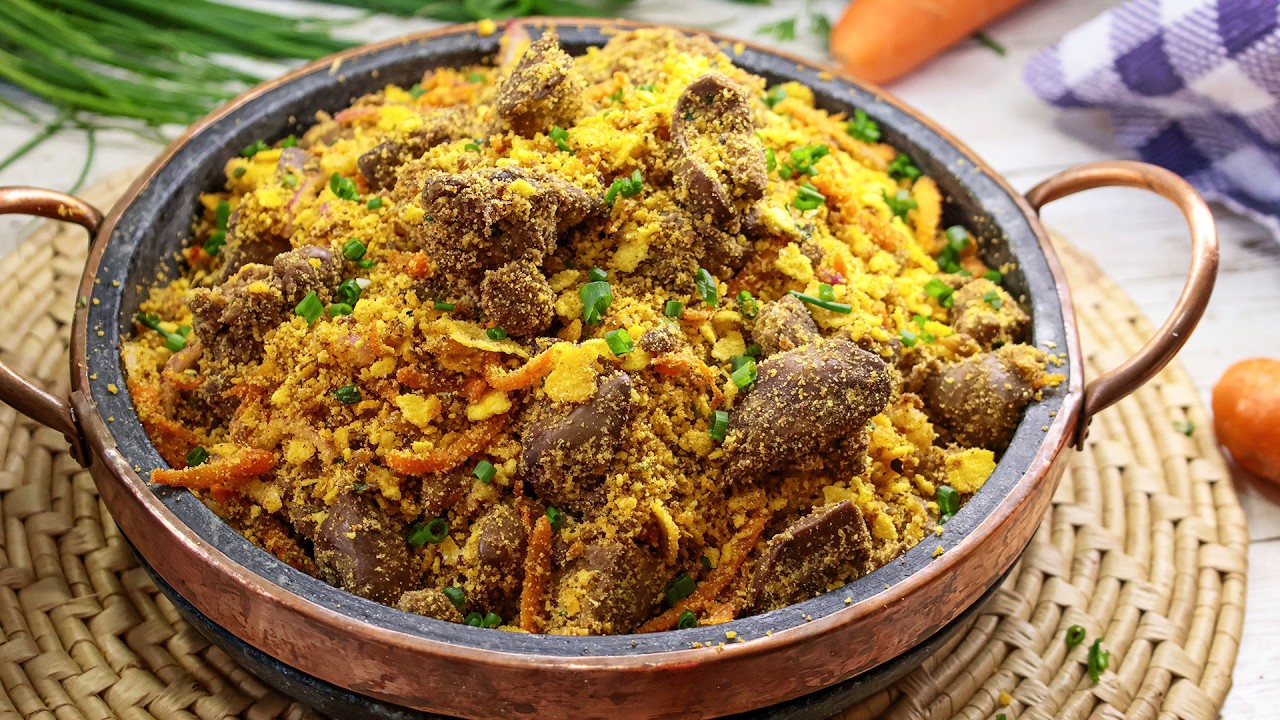 FAROFA DE FIGADO DE FRANGO COM MILHO A MODA MINEIRA