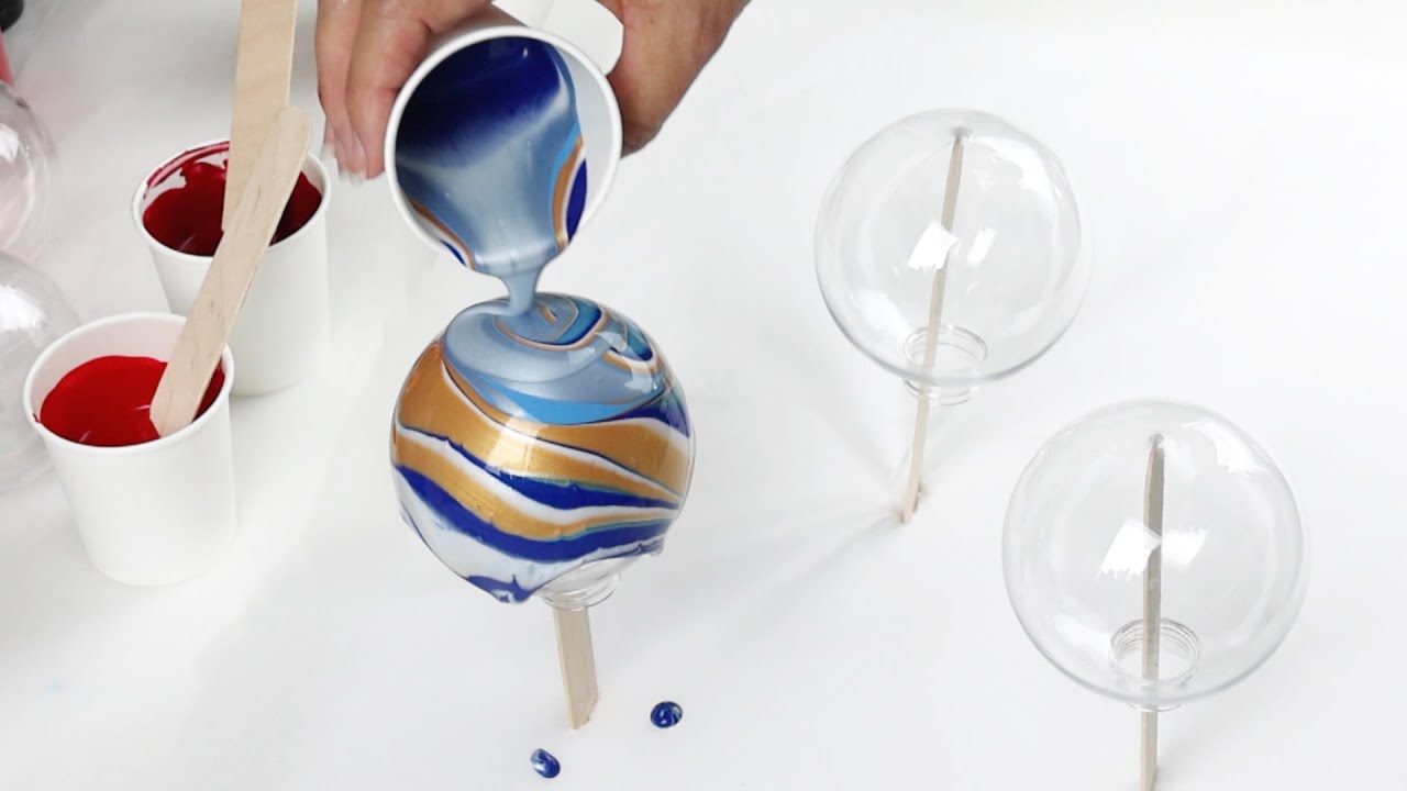 DIY Paint Pouring Christmas Ornaments - Bonus Acrylic Pour Coaster