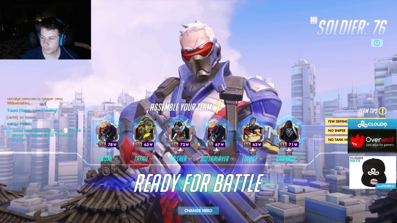 Overwatch C9 Surefour Playing Top Ranked Game As Genji & Soldier 76 On Hanamura