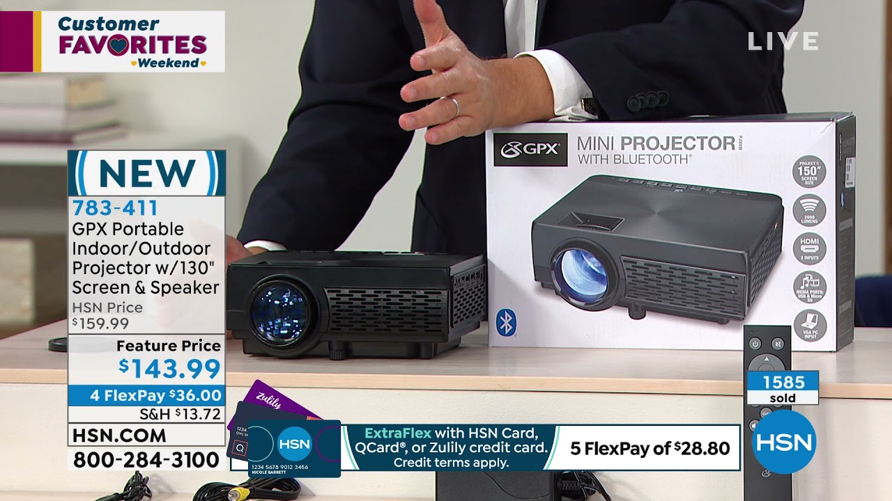 GPX Portable Indoor/Outdoor Projector, Bluetooth Speaker...
