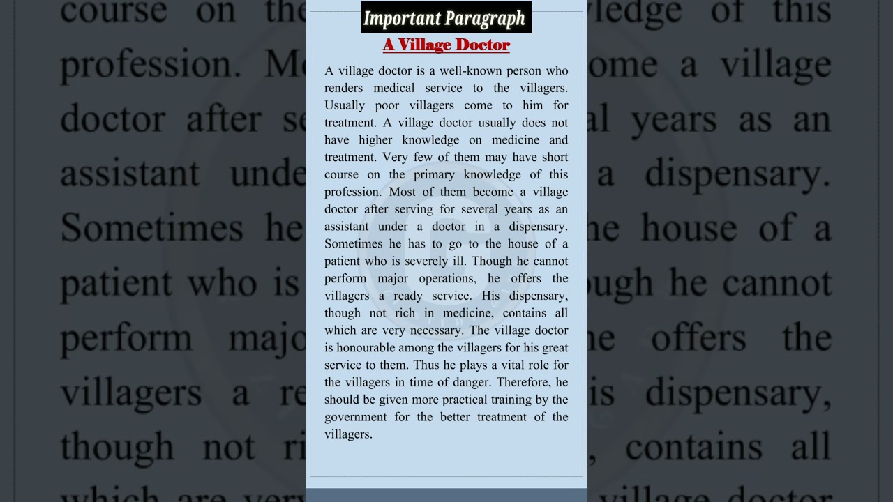 Paragraph || A Village Doctor || A Village Doctor paragraph #paragraphwriting #shorts