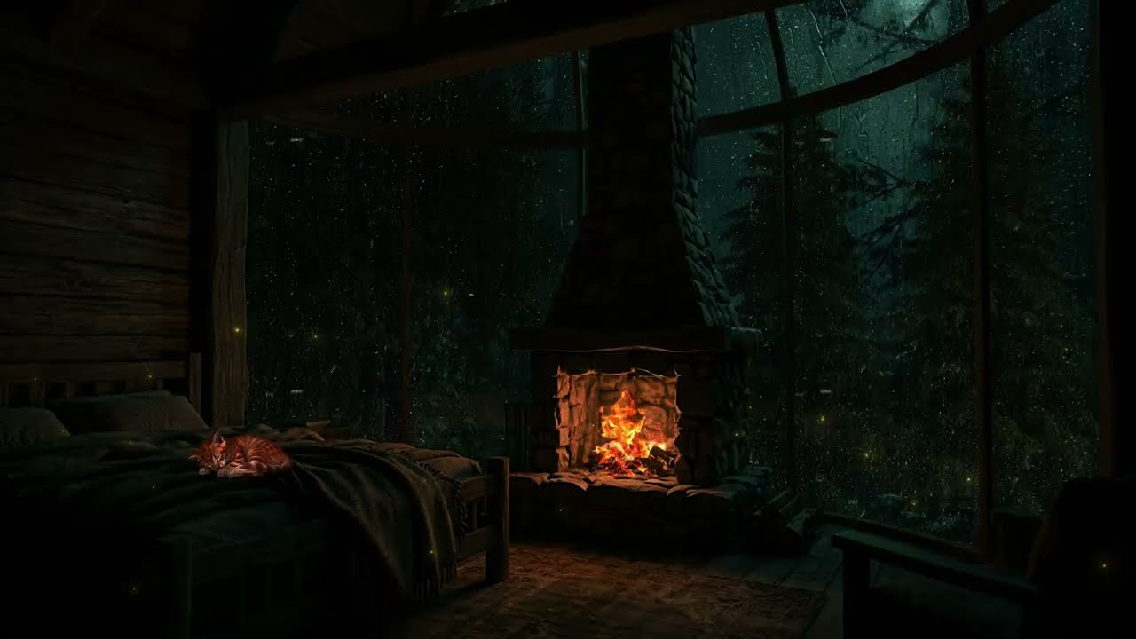 Thunderstorm Sounds for Sleeping ⛈️ Forest Rain & Crackling Fireplace | Relax, Study (No Ads)