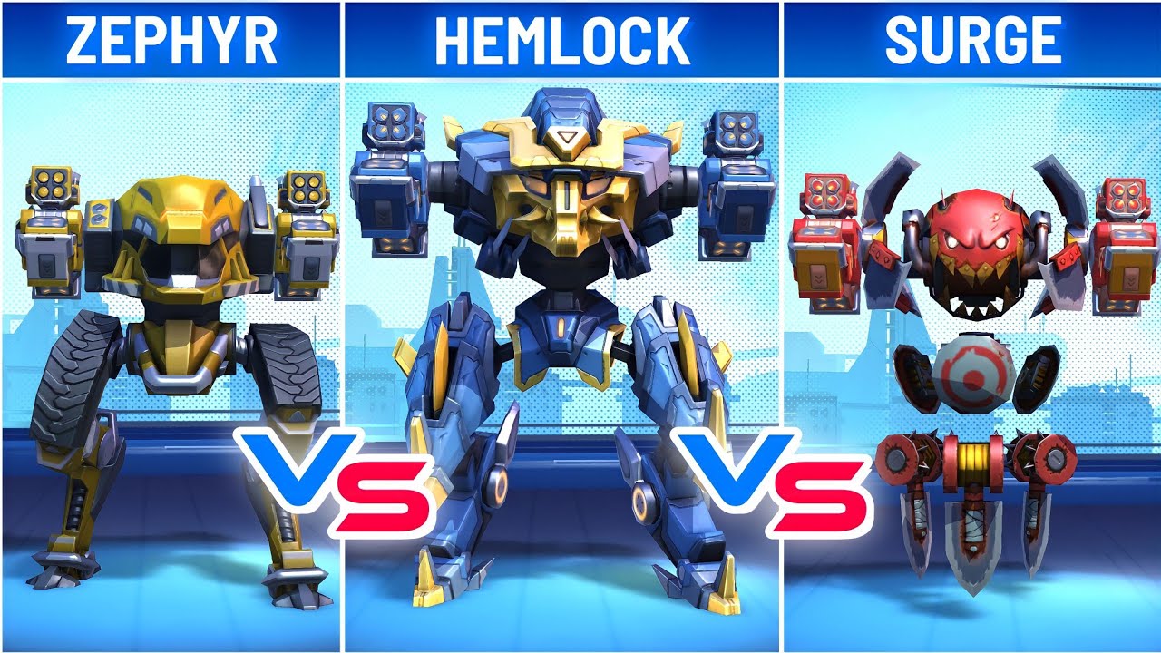 Hemlock vs Zephyr vs Surge - Nade Launcher - Mech Arena