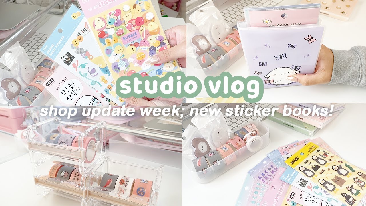 🌷 studio vlog 🌷 shop update week: using my new sticker book, stationery items, taking pictures *̣ ☽⋆