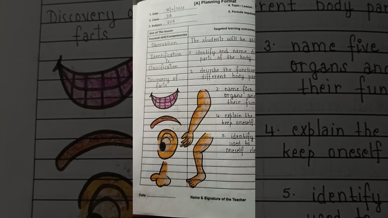 Lesson plan of Our body. Class 2. EVS. KVS. Teacher's diary.