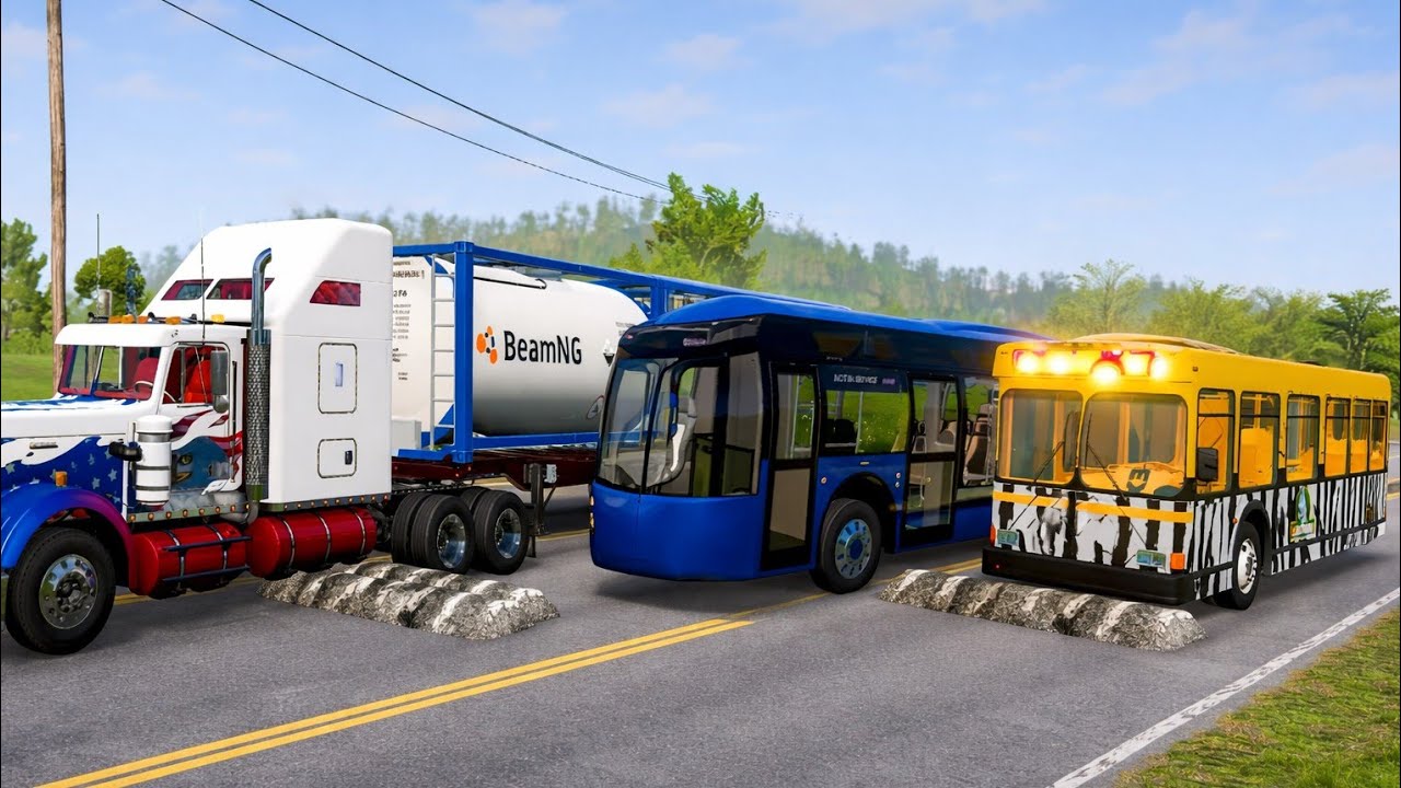 Truck vs Buses Over Giant Speed Breakers 😱 BeamNG Drive Extreme Suspension Test | Zeebmggames