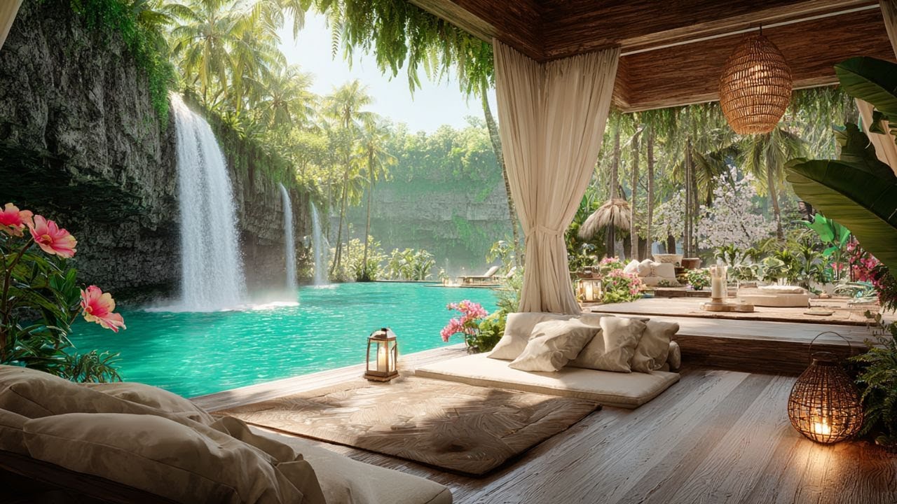 Tropical Waterfall Lagoon Suite 💧🕊️ | Forest Birdsong for Deep Focus & Calm Study