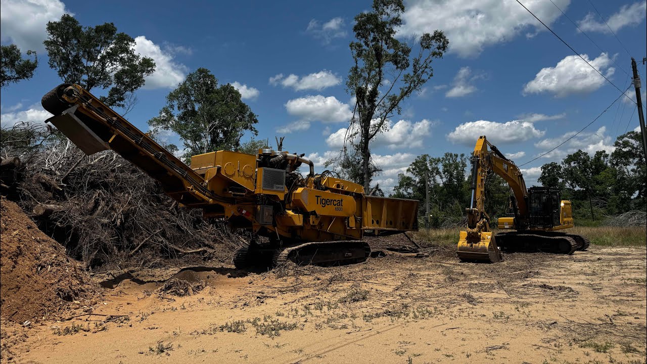 Tigercat 6900 grinding storm debris
