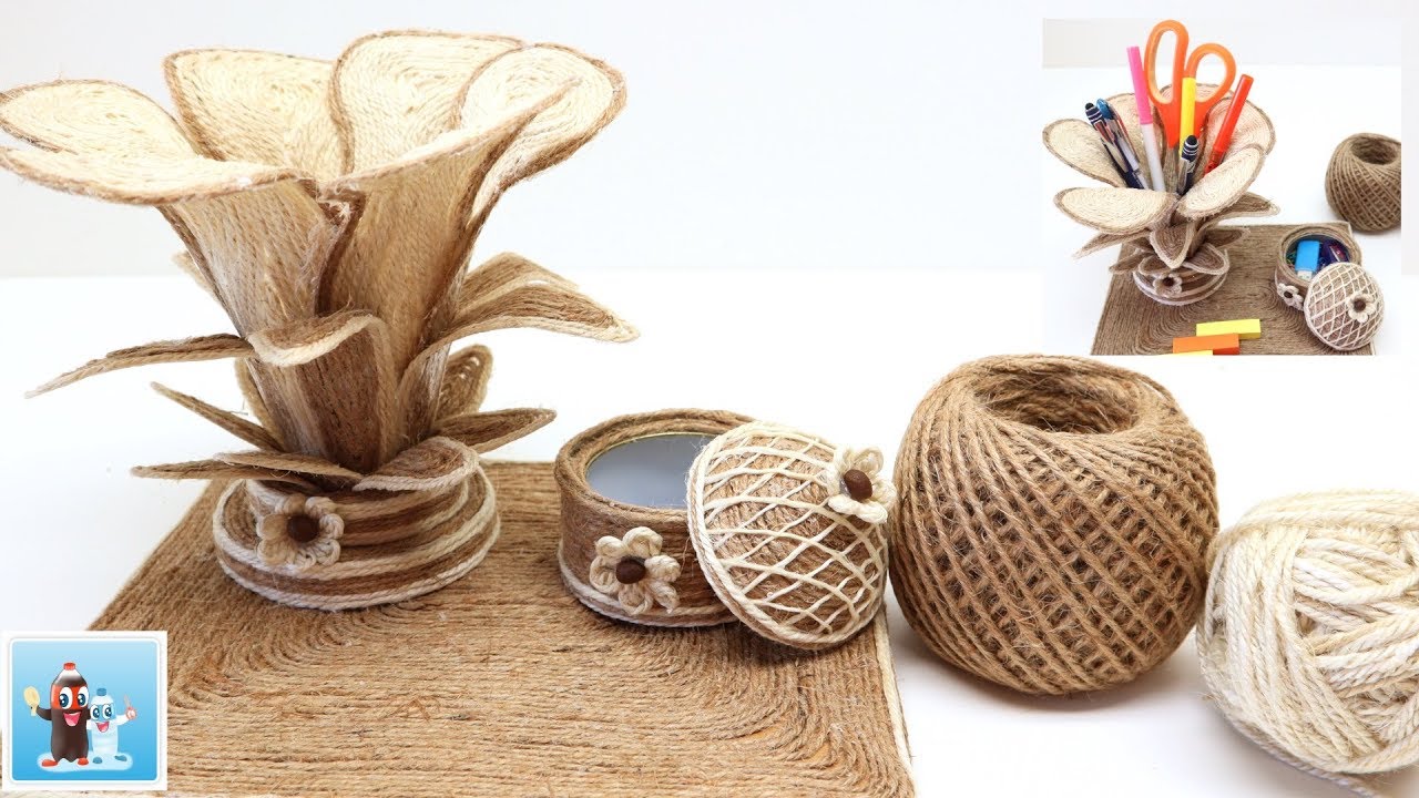 How to Make Jute Flower as a Pencil Holder for Home Decor|Art and Craft