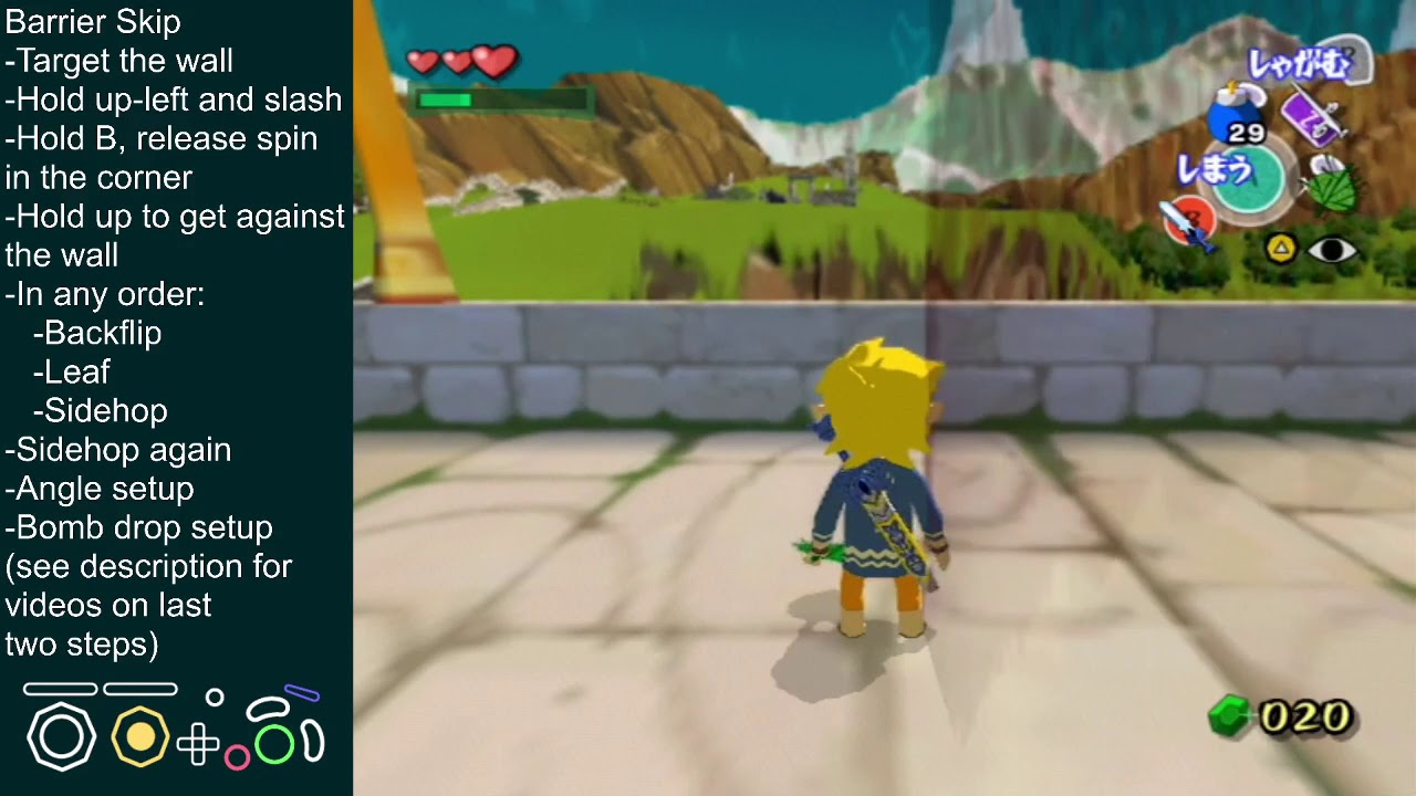 Wind Waker SD Barrier Skip Tutorial (2 sidehop method)
