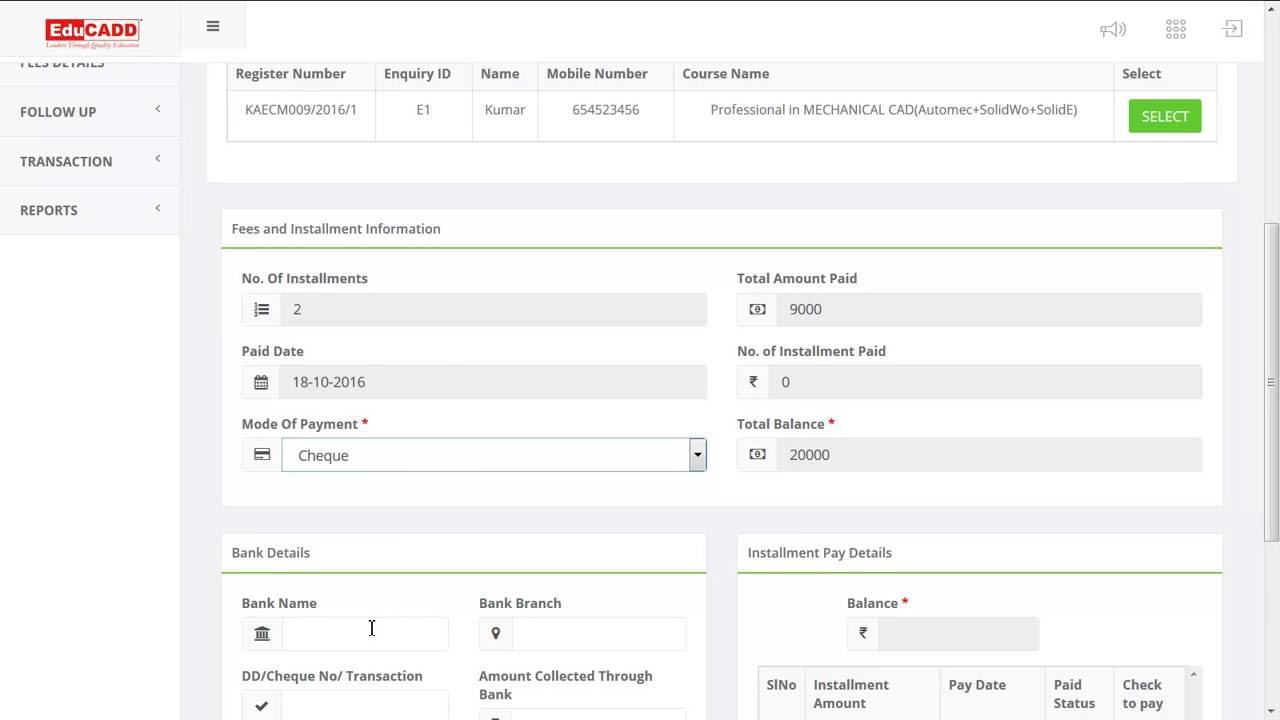 Fees installment payment