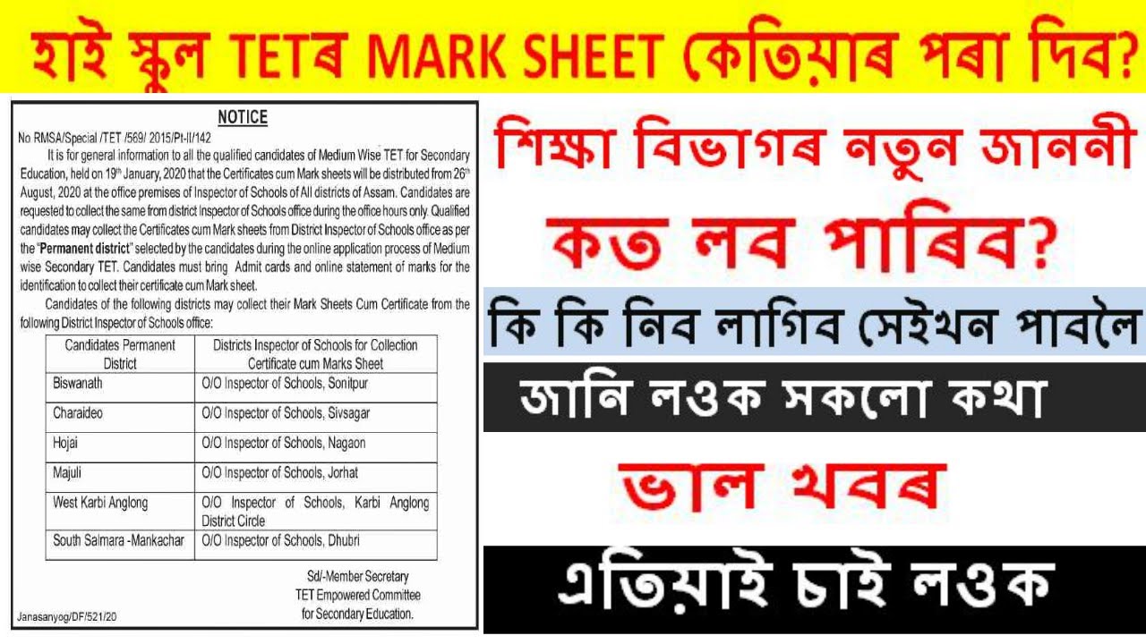 Assam High School TET Marksheet 2020 | Check Distribution Date & Venue Details @SameerBora