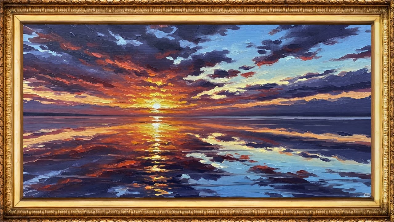 4K TV Wallpaper Art Display | Sunet & Sea Framed - Calm Gallery Screen (Pomodoro Focus Timer)