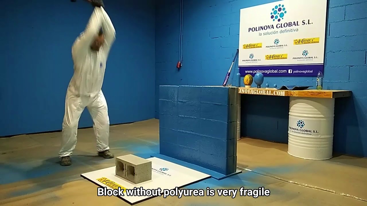 Polyurea resistance test on cement block, Polinova Global S.L