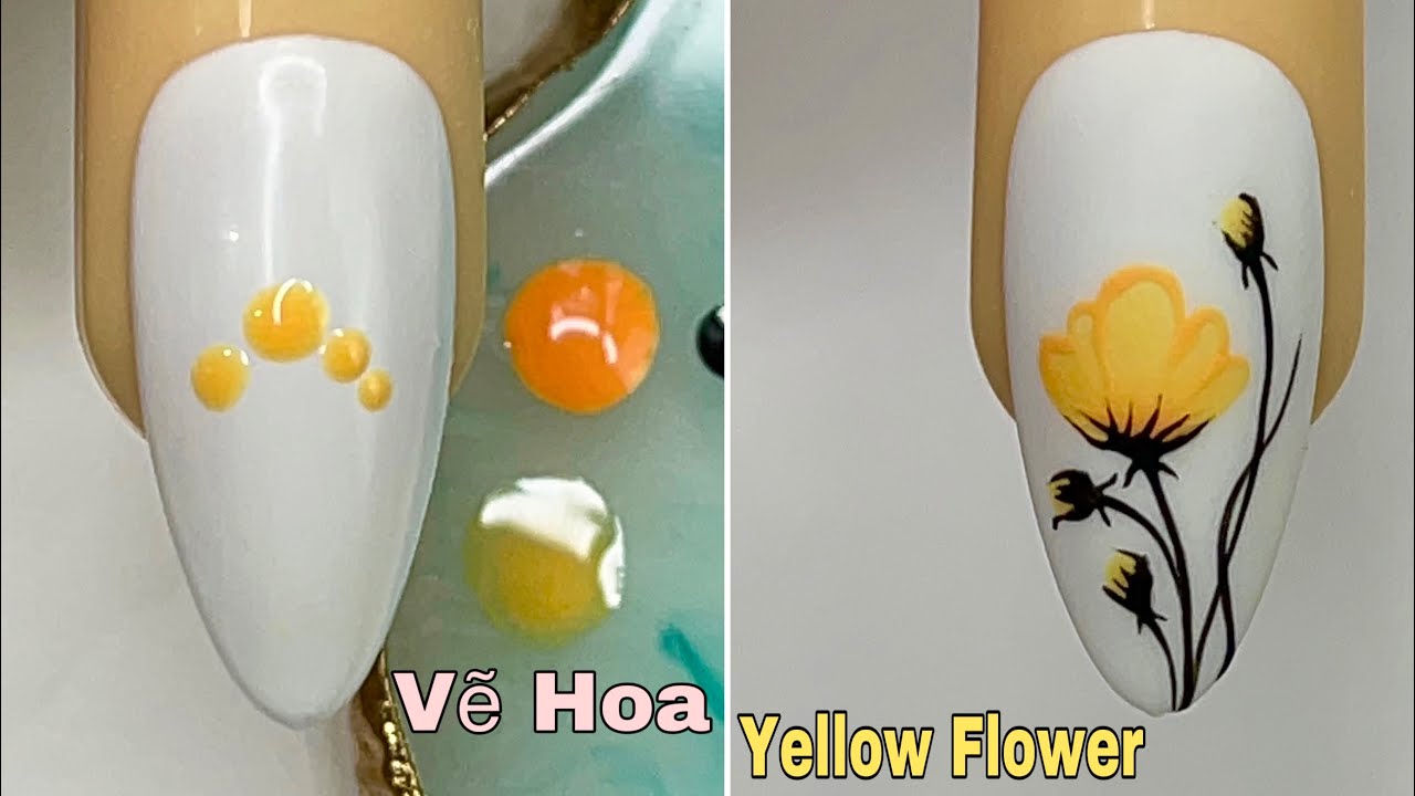 Easy Yellow Flower Nails Art For Beginner 💖Vẽ Hoa💅 New Nails Design 💝 New Nails