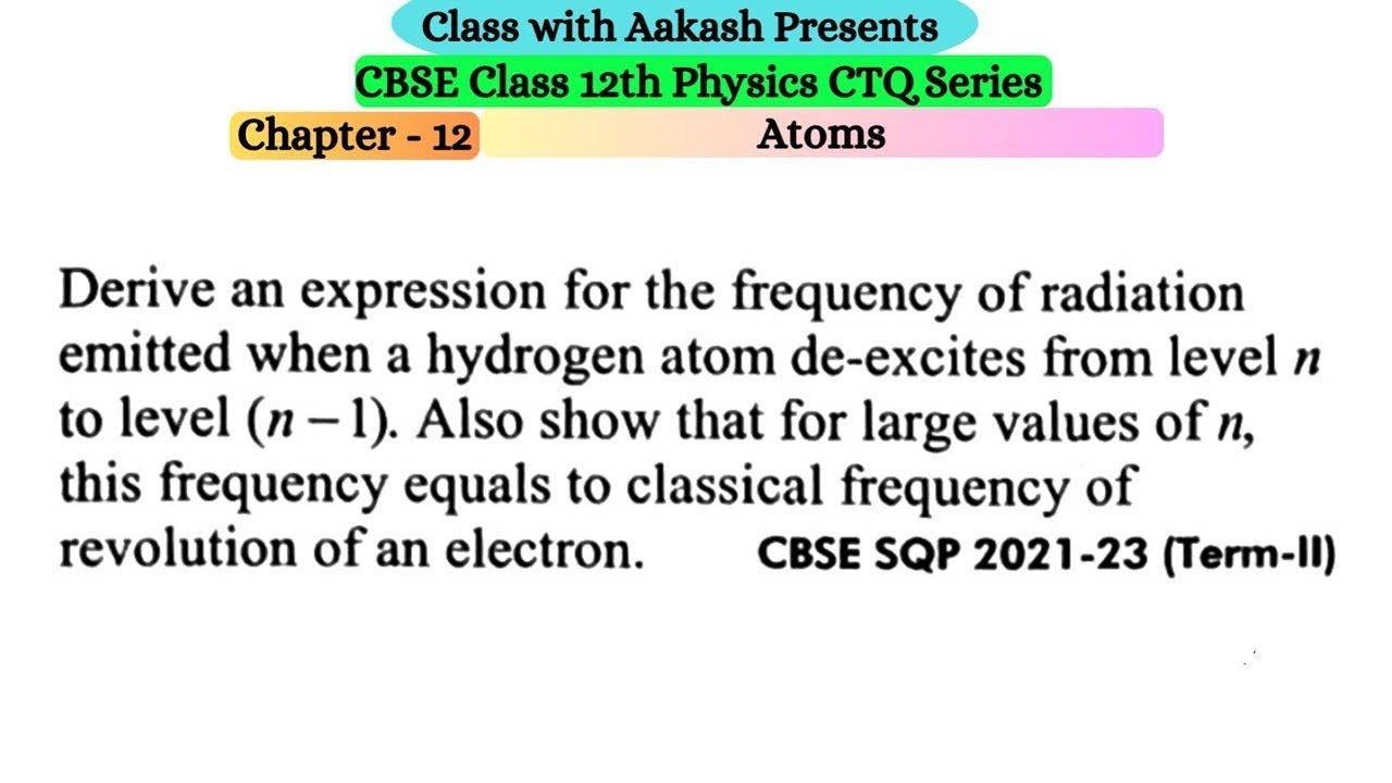 Derive an expression for the frequency of radiation emitted when a hydrogen atom de-excites from lev