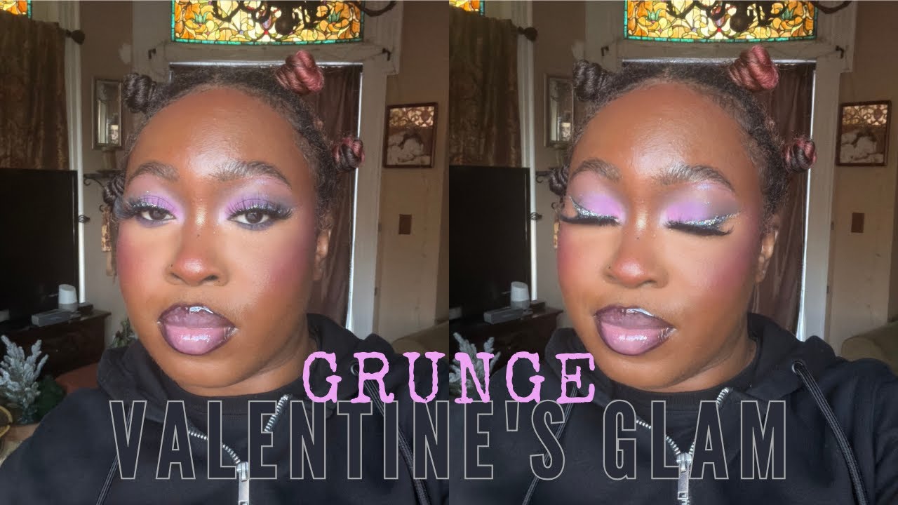 GRUNGE VALENTINE'S DAY GLAM| glitter wing and soft pink eyeshadow look