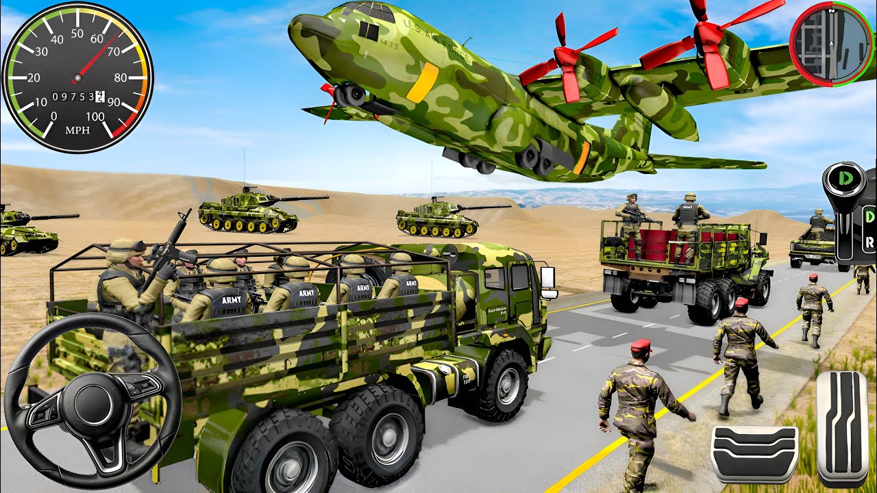 Армейские грузовые игры с вождением грузовиков — US Offroad Army Truck Driving 3D 2025 — геймплей...