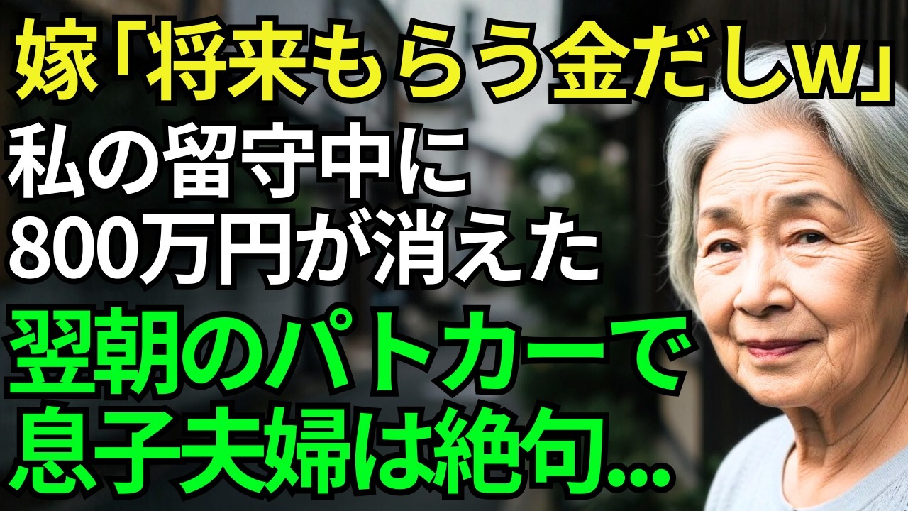 【スカッとシニア】「800万？どうせもらう金でしょw」と嘲笑する息子夫婦に私は微笑んで「法的措置を取ります」→数時間後、近所中に響くサイレン音で2人は顔面蒼白...