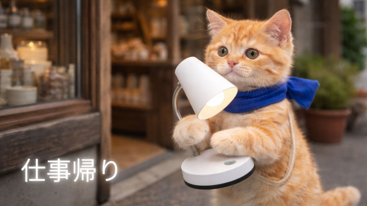 電気スタンドをもらって帰る子猫の一日