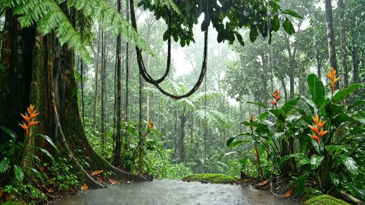 Calming Tropical Rainforest Rain 🌧️🌿 | Jungle Rain Sounds for Deep Sleep & Relaxation
