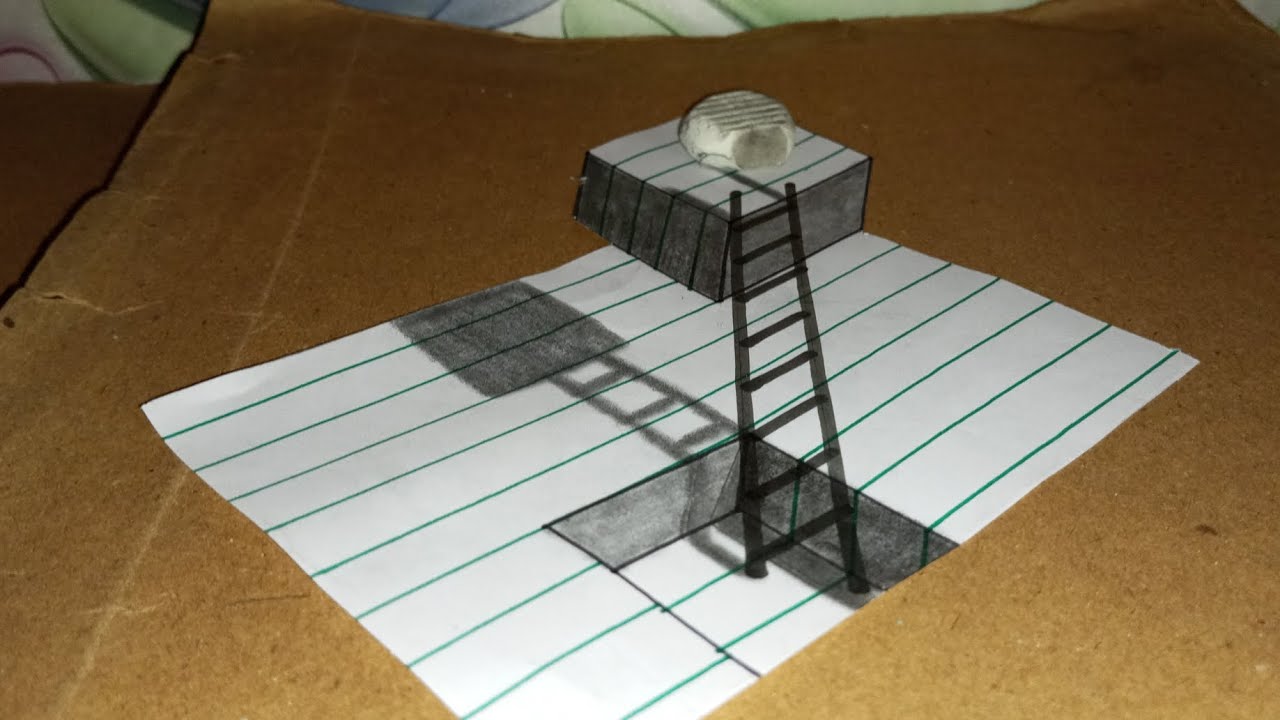 Optical illusion 3d stair tutorial drawing for new bignner||easy 3d ladder drawing on the paper