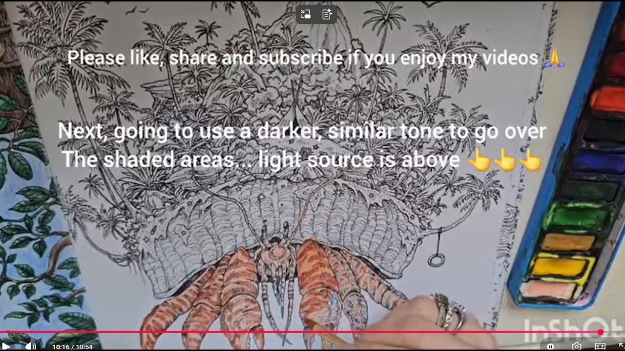 Hermit Crab - Worlds within Worlds - Cololur with Me - Watercolour - Part 1
