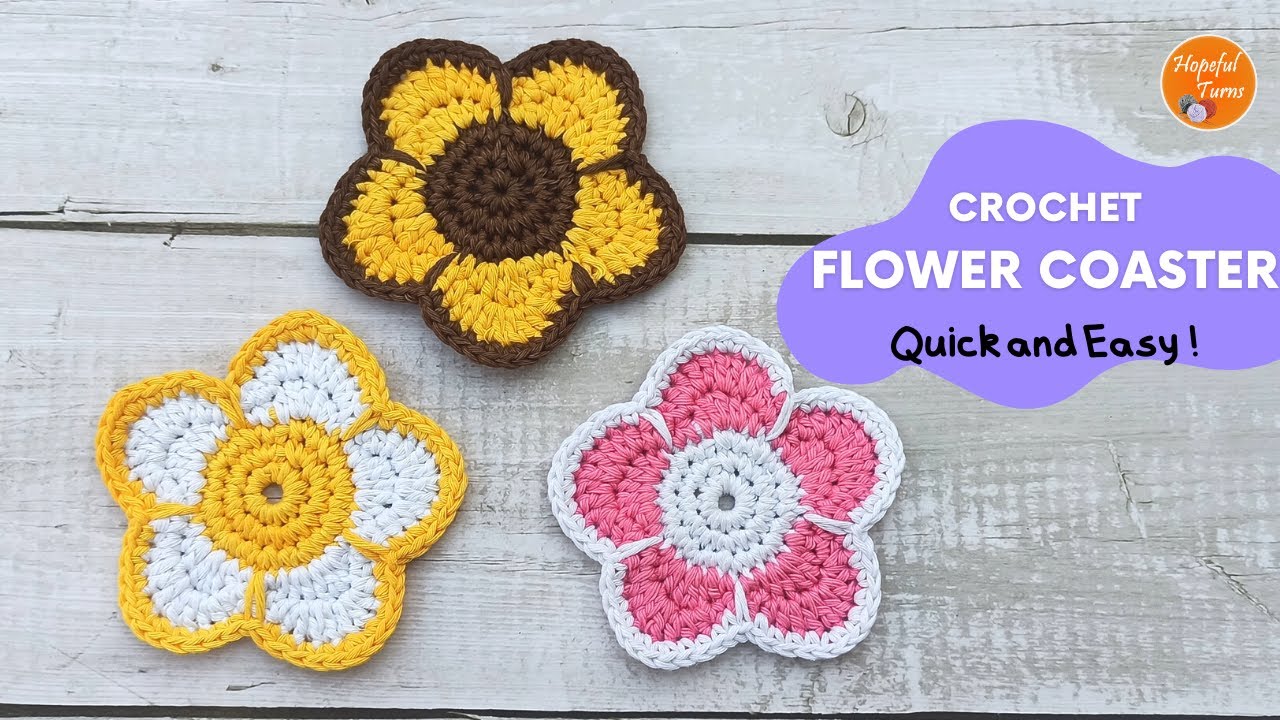 Quick & Easy Crochet Flower Coaster | Beginner friendly scrap yarn project | Daisy Flower Coaster