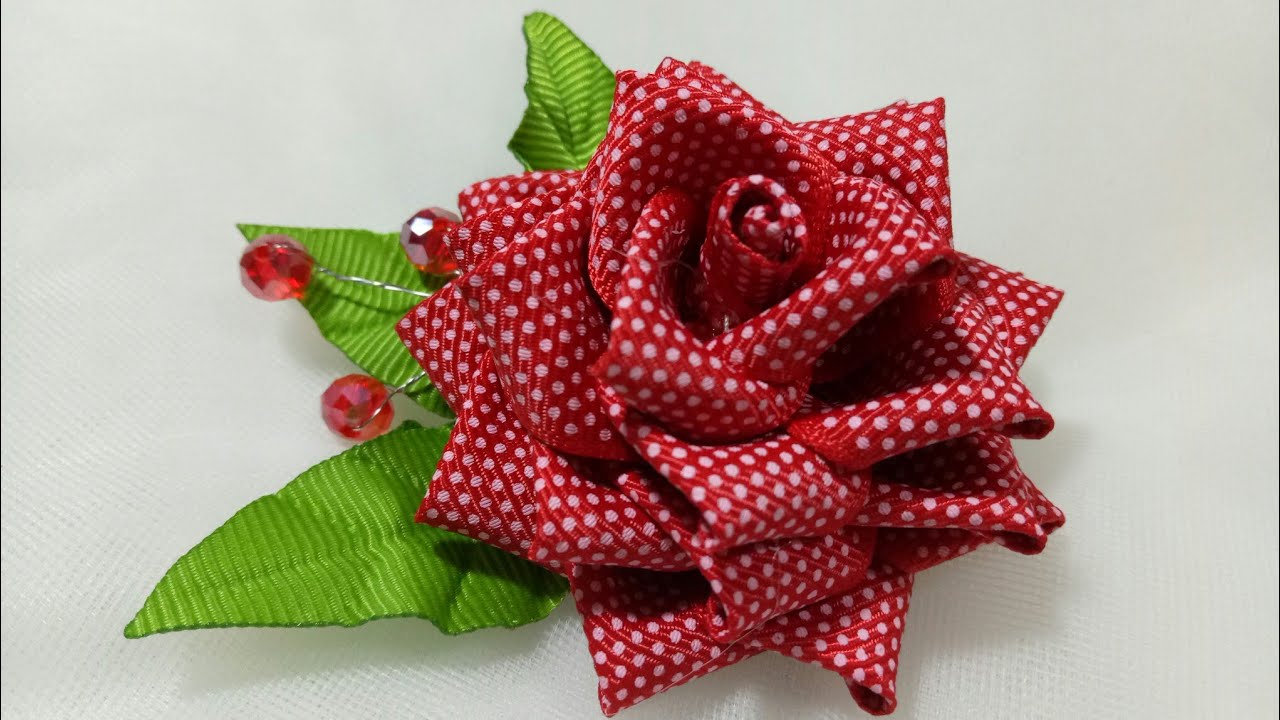 89) DIY - Tutorial Kanzashi Rose || Cara Membuat Bros Mawar Kanzashi || Kanzashi Flower