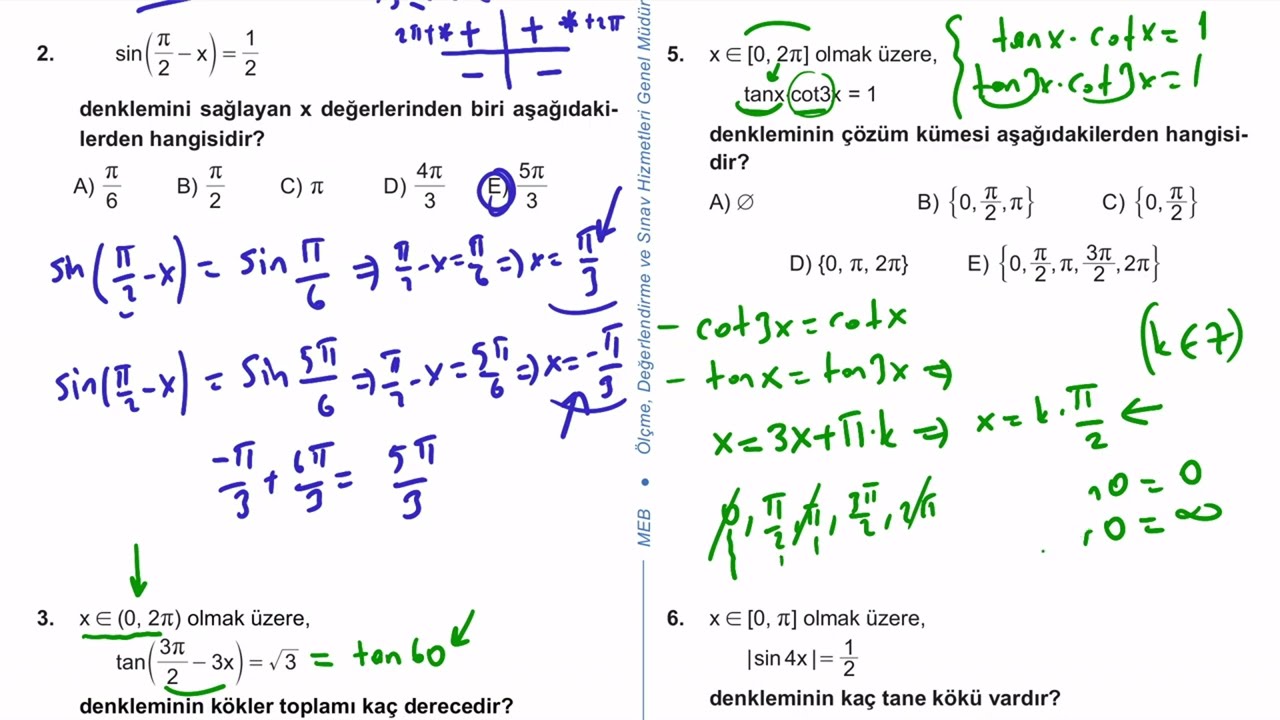 12. Sınıf Matematik Kazanım Kavrama Test 15 (Trigonometri) Çözümler