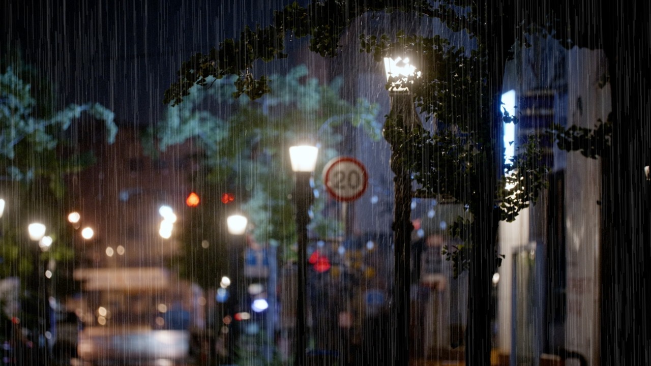 Очень ветреная ночь под городскими фонарями 🌧️ Сильный дождь и ветер ASMR (100% реальная съемка)