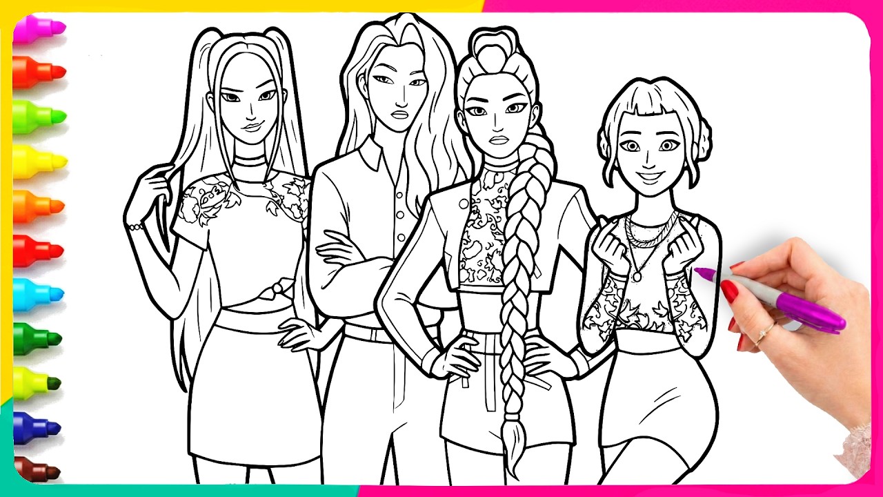 KPop Demon Hunters New Coloring Pages - Rumi, Zoey, Mira and Celine characters - Satisfying videos