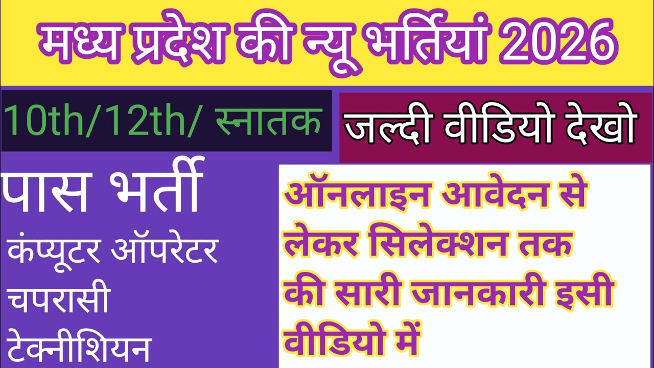 मध्य प्रदेश 2026 की न्यू भर्तियां।। 10वीं 12वीं कंप्यूटर पास भर्ती।। Vacancy for 2026