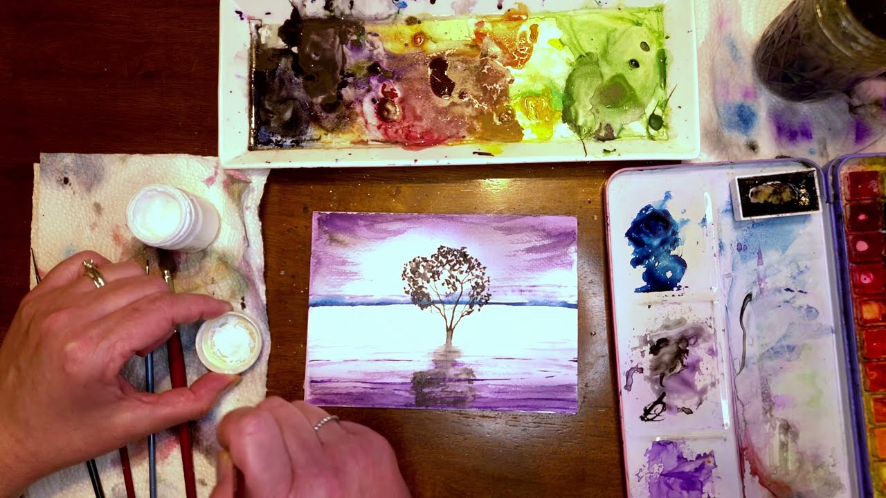 Peaceful Purple Sunset Watercolor • Relaxing Music •