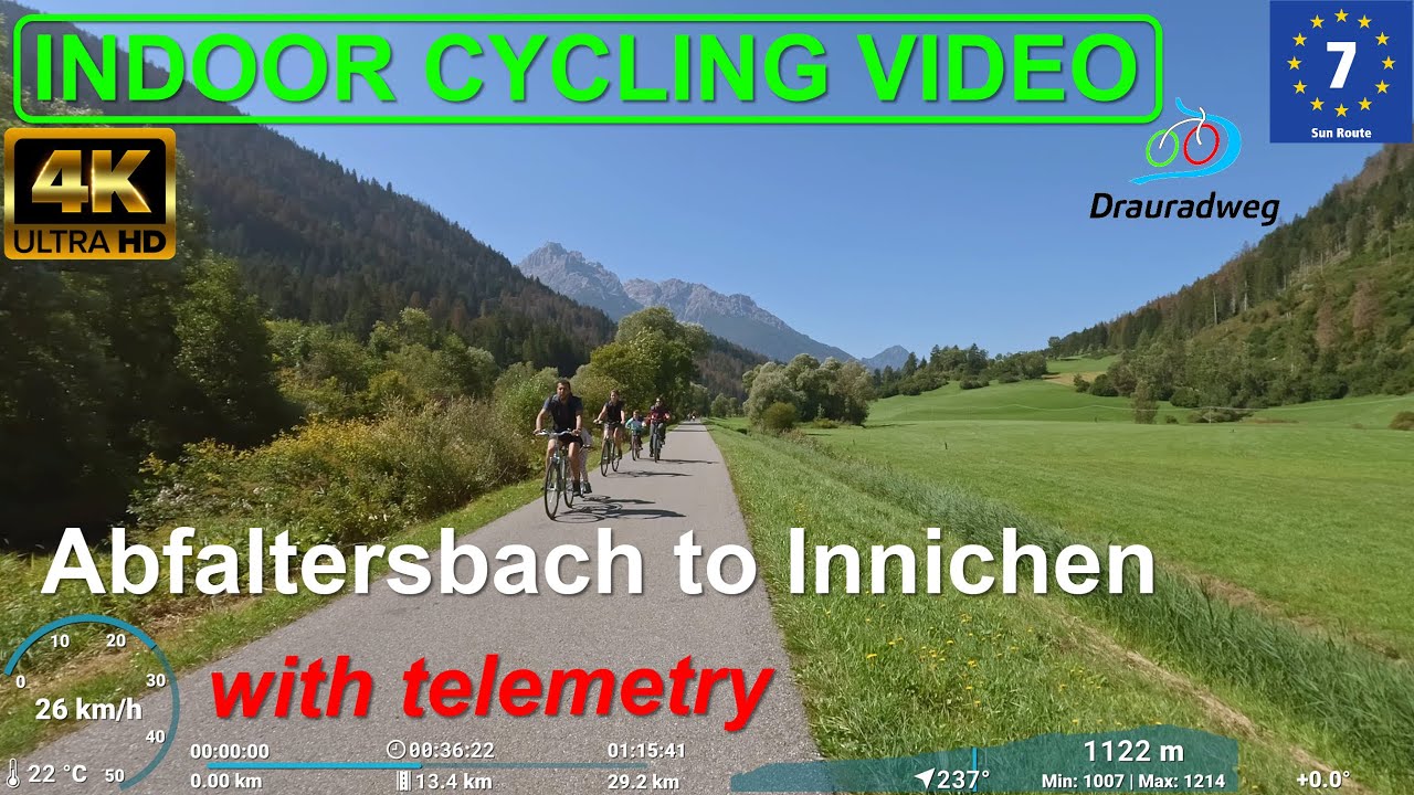 Drauradweg R1 Abfaltersbach to Innichen (Eurovelo 7 Sun Route) - Indoor Cycling Video with Telemetry
