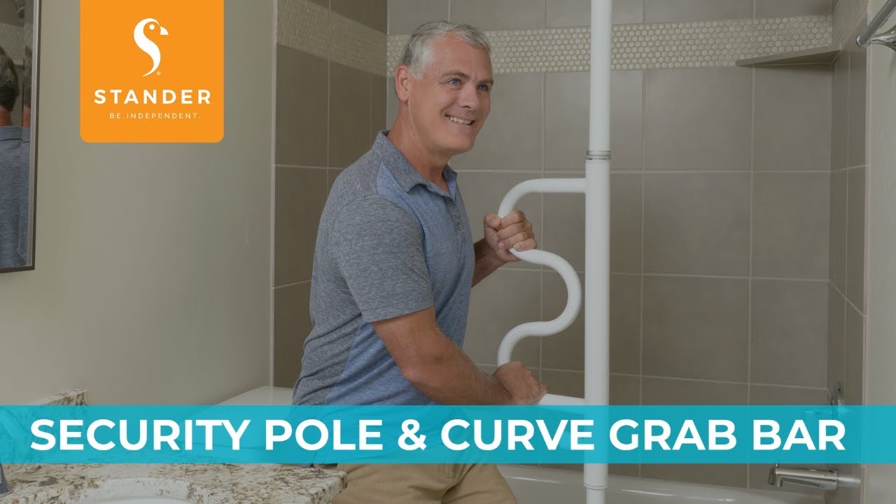 Stander Security Pole and Curve Grab Bar - Tension-mounted Transfer Pole and Bathroom Grab Bar