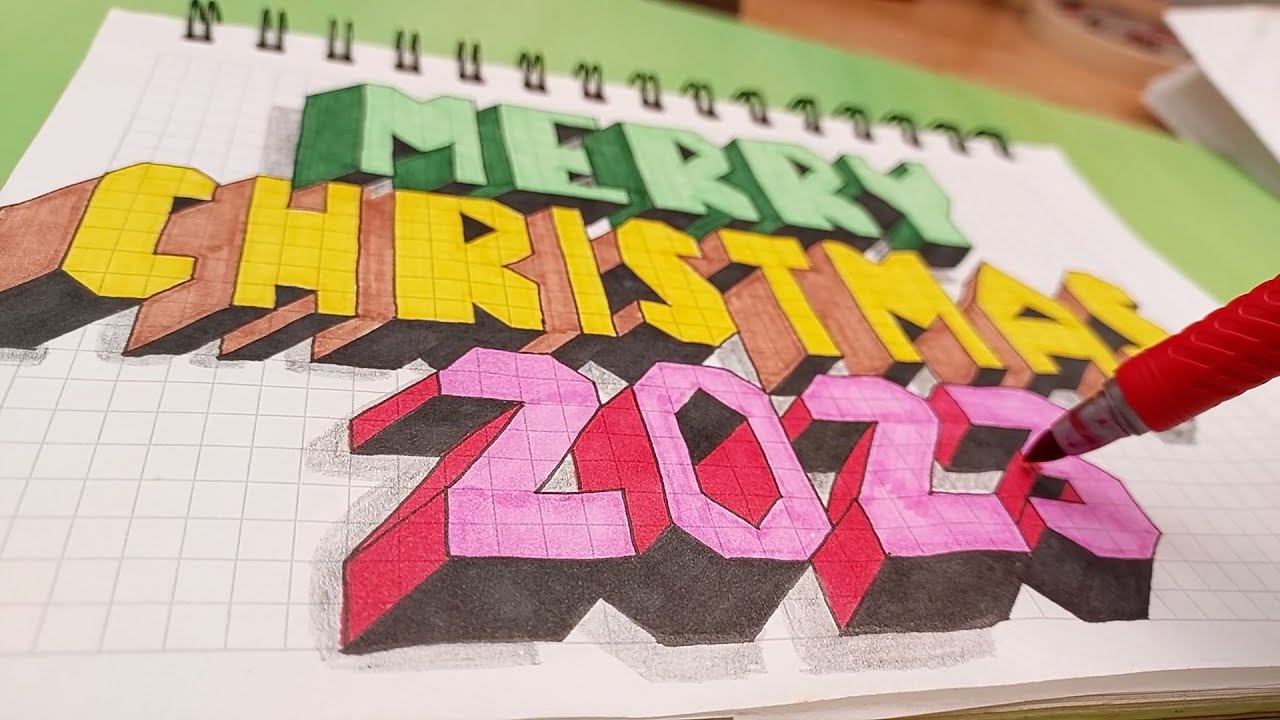🎄 How to draw the letters of Merry Christmas 2023 in 3D 🎁