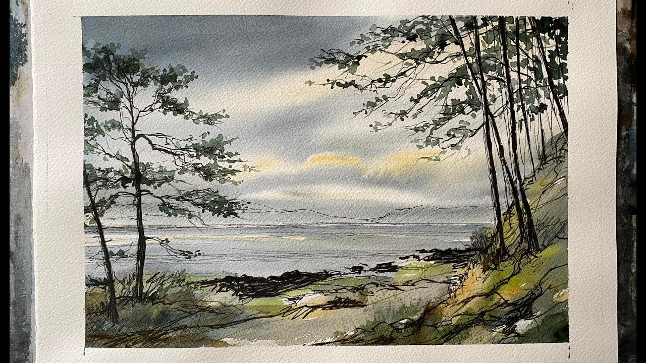 Paint A Loose STORMY SKY LAKE & MOUNTAINS IRISH Watercolor Landscape Painting, Watercolour Tutorial