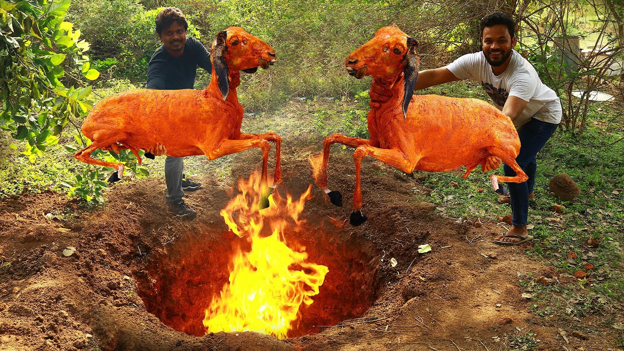 Two Whole Lambs Cooked in Underground Oven | Genius Way to BBQ WHOLE LAMB | Grandpa Kitchen