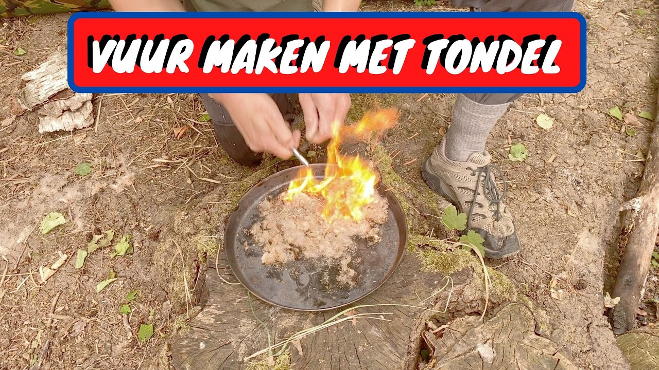 Vuur maken met tondel en een firesteel. Stap voor stap video