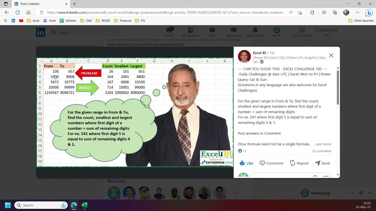 Excel BI EXCEL CHALLENGE 185,  Brute Force vs Logical Strategies