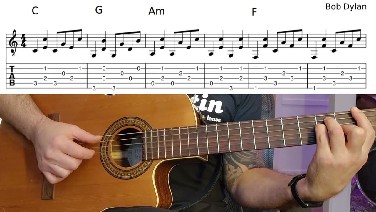 Don't Think Twice - Fingerpicking play-along tutorial with Tab