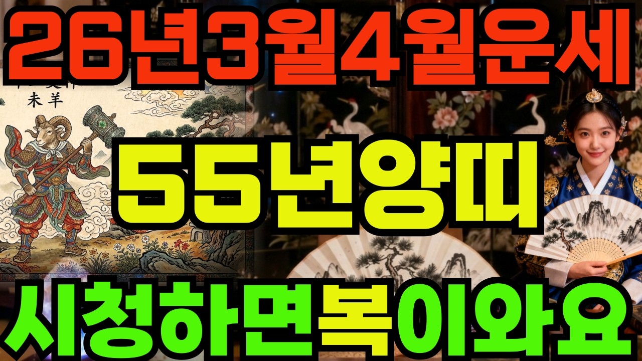 [55년양띠26년3월,4월운세]시청하면복이오는1955년을미생양띠26년3월4월운세