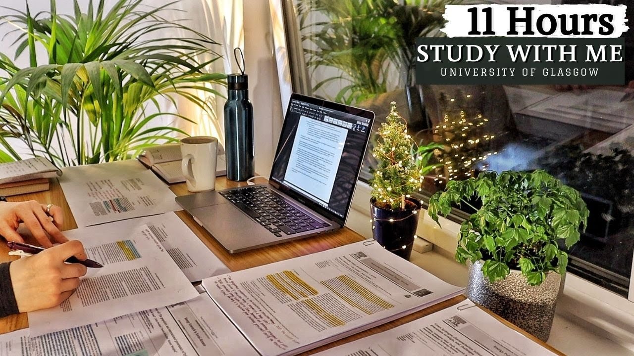 11 HOUR STUDY WITH ME on a RAINY Night | Background noise, Rain Sound,10-min break, No Music, Merve