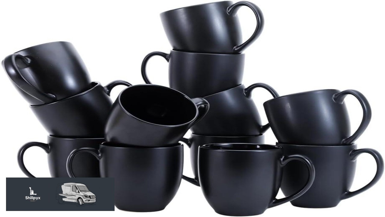 Amazon Basics 12 pack Matte Black Ceramic Coffee Mug 16 ounces Microwave Safe Stoneware